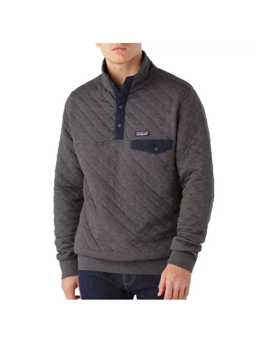 Men’s Patagonia Diamond Quilted Snap T Fleece Pullover Sweater Grey, Size M